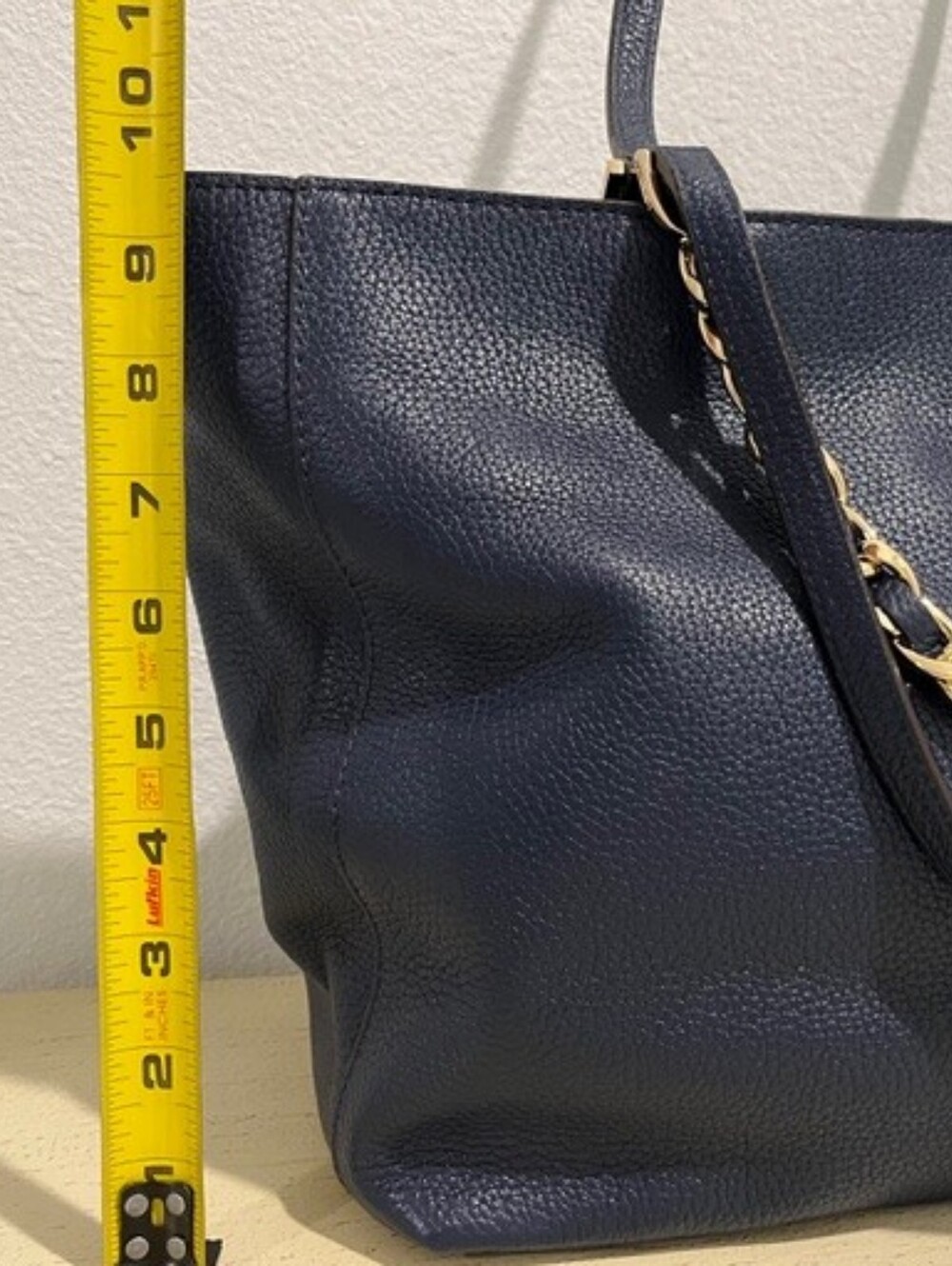 Michael Kors Navy Pebbled Leather Large Harper Tote W/Goldtone Trim New With Tag - Picture 15 of 16